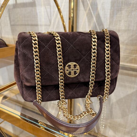Tory Burch Willa Small Shoulder Bag 170060 Dark Cocoa Suede $695 - Picture 1 of 8